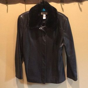 Alfani leather coat, removable faux fur collar L